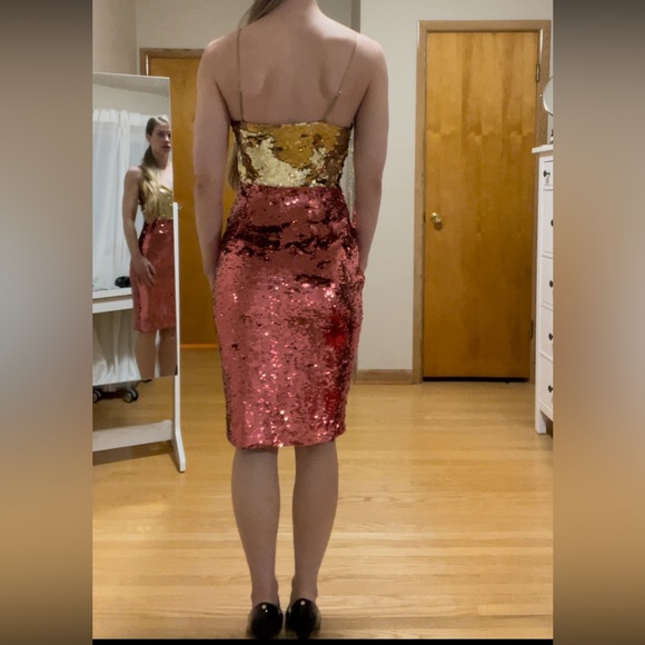 Pink & Gold Sequinned Marciano Party Dress - Picture 8 of 13